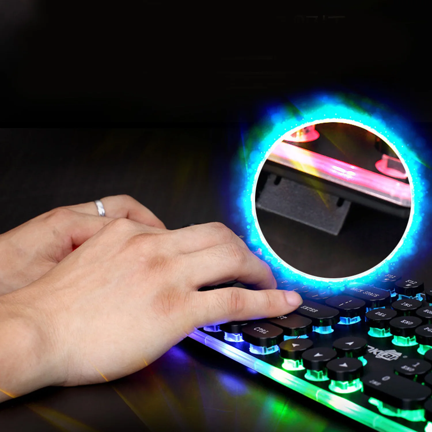  Elisona 108 Keys Retro Typewriter Style Wired Backlight Gaming Keyboard Keypad Key Board for PC Des