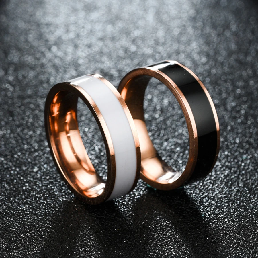 

HOBBORN Classic Stainless Steel Rings Men Women Silver Rose Gold Color Wedding Ring Romantic Couple Jewelry Valentine's Day Gift