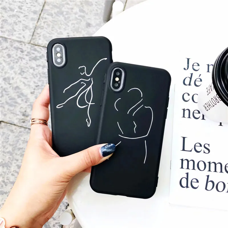 

Funny Cartoon Lovers Phone Case For iphone X Case For iphone 7 6S 6 8 Plus Dance girl Couple Cover Soft TPU Black Cases
