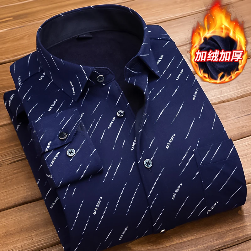 Winter Pure Cotton Cordurog Plush Warm Shirts Male Thick Soft Long Seeve Shirt Popular Chic Design Casual Shirt