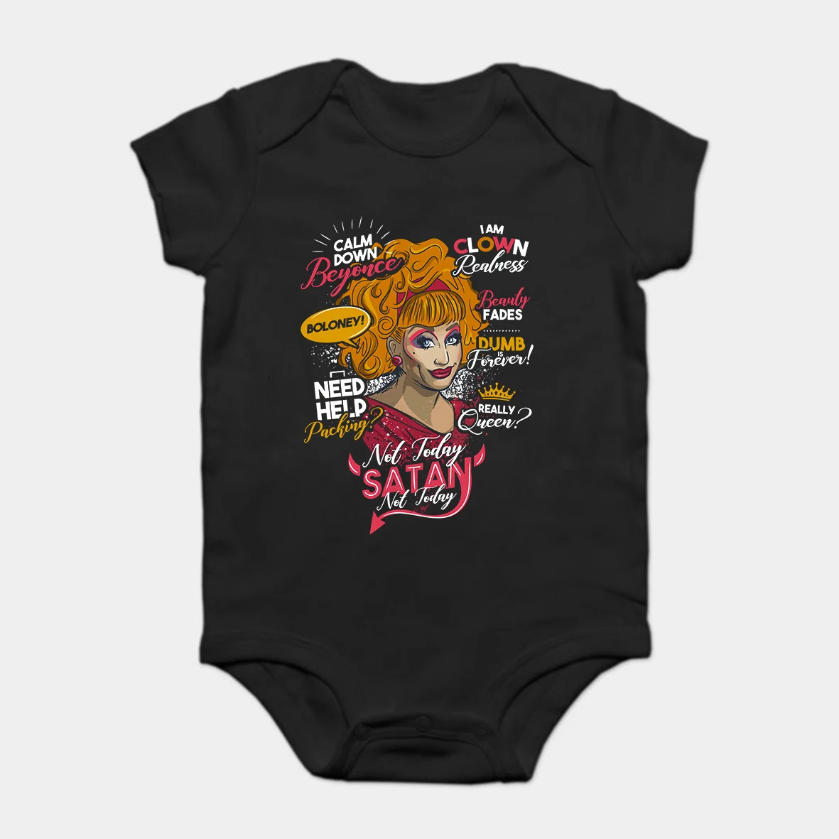 

Baby Onesie Baby Bodysuits kid t shirt 100% Cotton Custom Printed Not Today Satan - Rupauls Drag Race