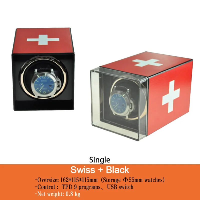Модные часы намотки один автоматический часы вращающаяся цепочка коробка печать 3D узор с TPD 9 режим управления и DC/USB мощность - Цвет: Swiss