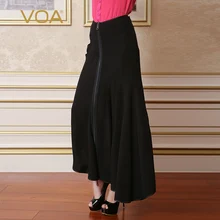 VOA летняя новая шелковая Однотонная юбка «Ласточкин хвост» модная черная женская одежда больших размеров Свободная Повседневная Макси юбка vestido C7682