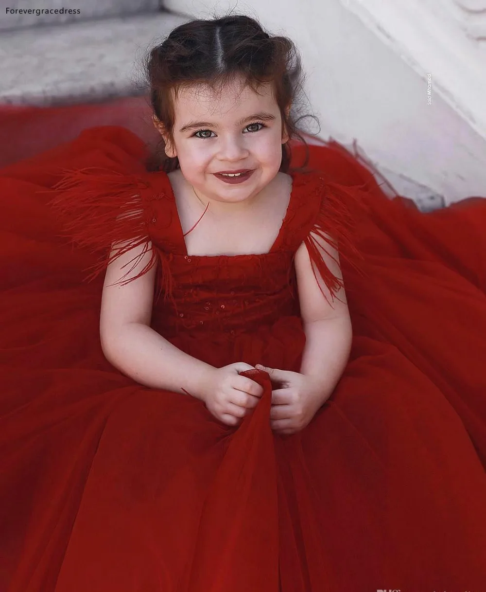 Dark Red Cute Tassel Flower Girl Dresses Princess Ball Gown Toddler Kids Birthday Party Dress Formal Pageant Wear BC0290  92 (3)