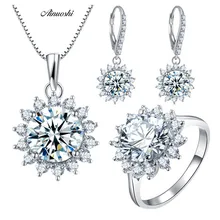 AINUOSHI набор ювелирных изделий круглой огранки из натуральной 925 пробы, серебряное ожерелье, кольцо, серьги, женский свадебный подарок, комплекты ювелирных изделий SONA
