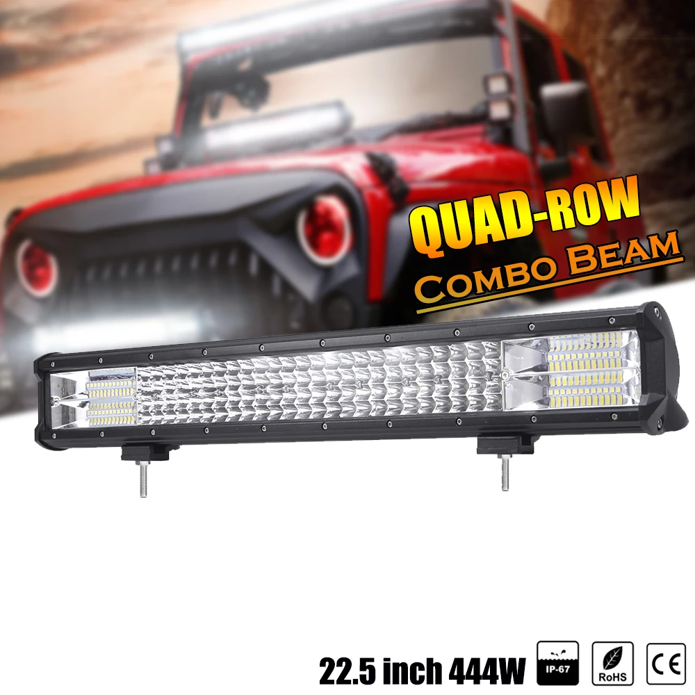 

22.5 INCH 444w Quad row 4X4 offroad car LED Light Bar waterproof Combo Beam 12v 24v auto truck led light bar