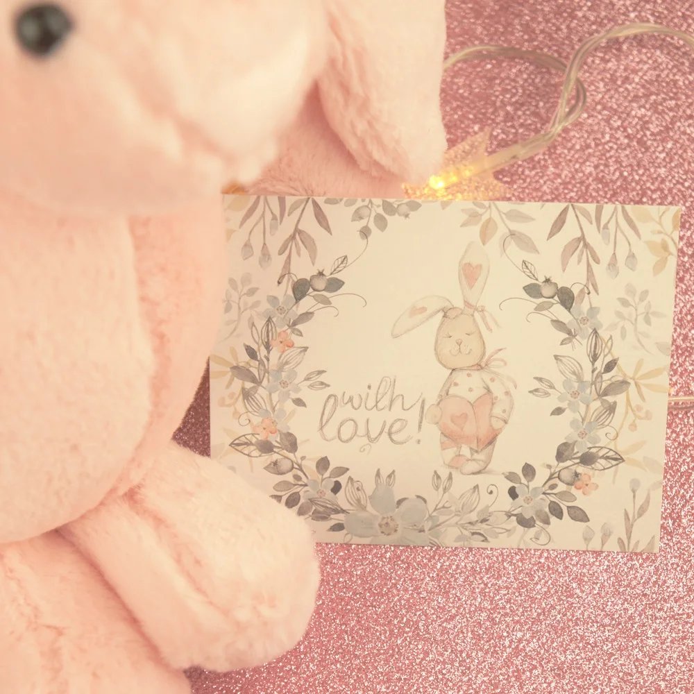 

multi-use 50pcs Mini with love smile rabbit Scrapbooking party invitation DIY Decor gift party card