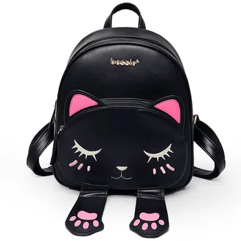 Cat Backpack Black Pretty Style School Backpacks High Quality Pu Leather Fashion Women Shoulder Bag Travel Bolsa