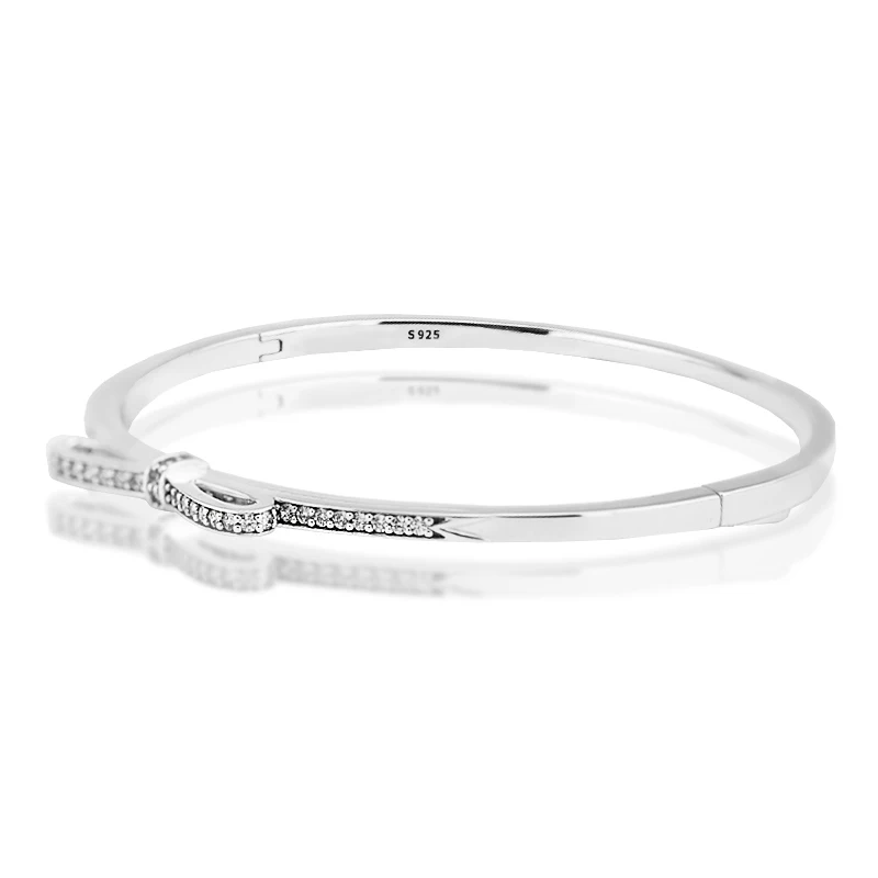 

Pandulaso Sparkling Bow Silver Bangles for Women Clear CZ 925 Starling Silver Jewelry Crystal Charms Bracelets & Bangles Female