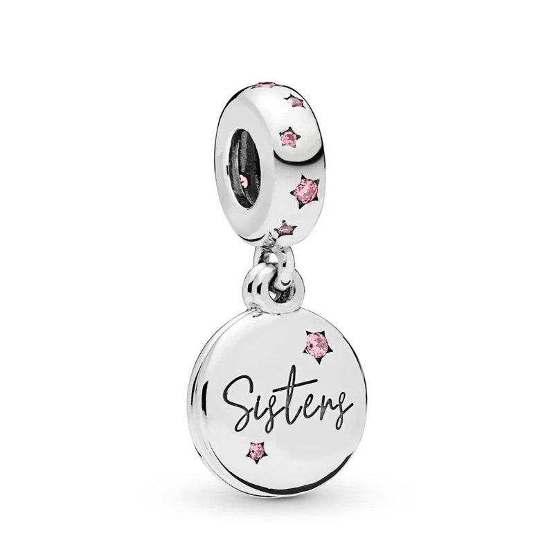 

Free Shipping 925 Sterling Silver Forever Sisters Hanging Charms Fit Original Pandora Bracelet Necklace For Women DIY Jewelry