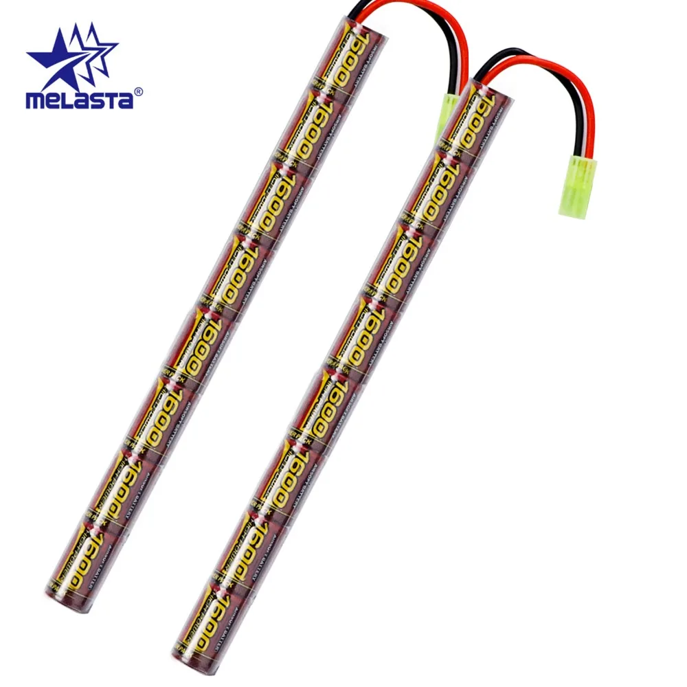 Melasta 2 pces3a 9.6v 1600 mah vara nimh airsoft armas bateria com mini conector tamiya para ak47