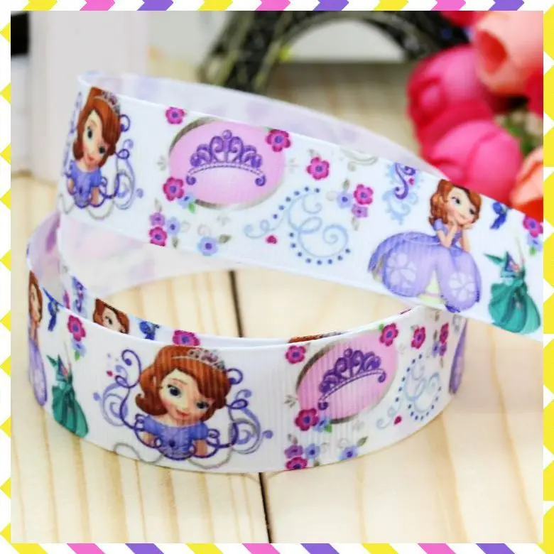 

7/8'' Free shipping sofia the first princess printed grosgrain ribbon hairbow diy party decoration wholesale OEM 22mm B370