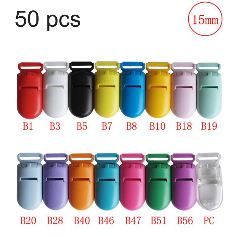 

50 Pcs Color Plastic Baby Pacifier Clips 15mm Small Transparent Nipples Pacifier Clamp Soother Holder for Baby