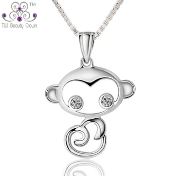 

2016 Year Of Monkey 925 Sterling Silver White Cubic Zirconia Box Chain Necklaces & Pendants For Woman Trendy Jewelry Wholesale