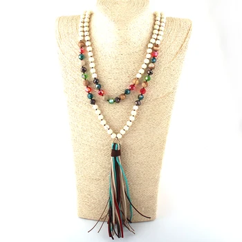 

Fashion Fashion Bohemian Jewelry Mumti Stone Glass Long Knotted LongTassel Necklaces For Women Ethnic Necklace