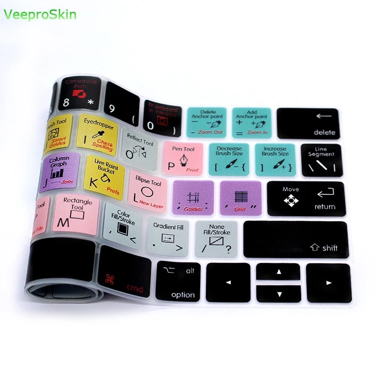 Adobe Illustrator Ai Function Shortcut Hotkey Silicone Keyboard Cover Keypad Skin For Macbook Pro 13&quot15Touch Bar A1706/A1707 |