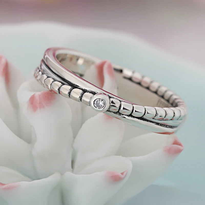 New Silver Color Pandora Rings for Women Irregular Crystal Ancient