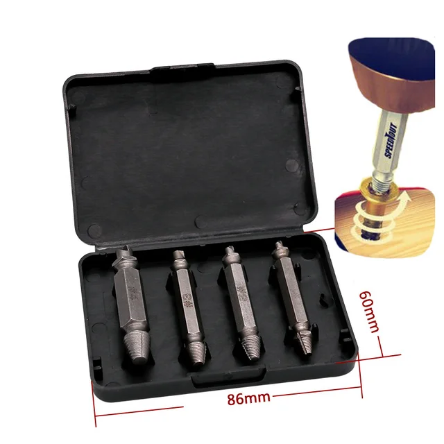 4pcs Carpenters Screw&Bolt Extractor Guide Drill Removal Broken Bolts Easy Out Double Side Bolt