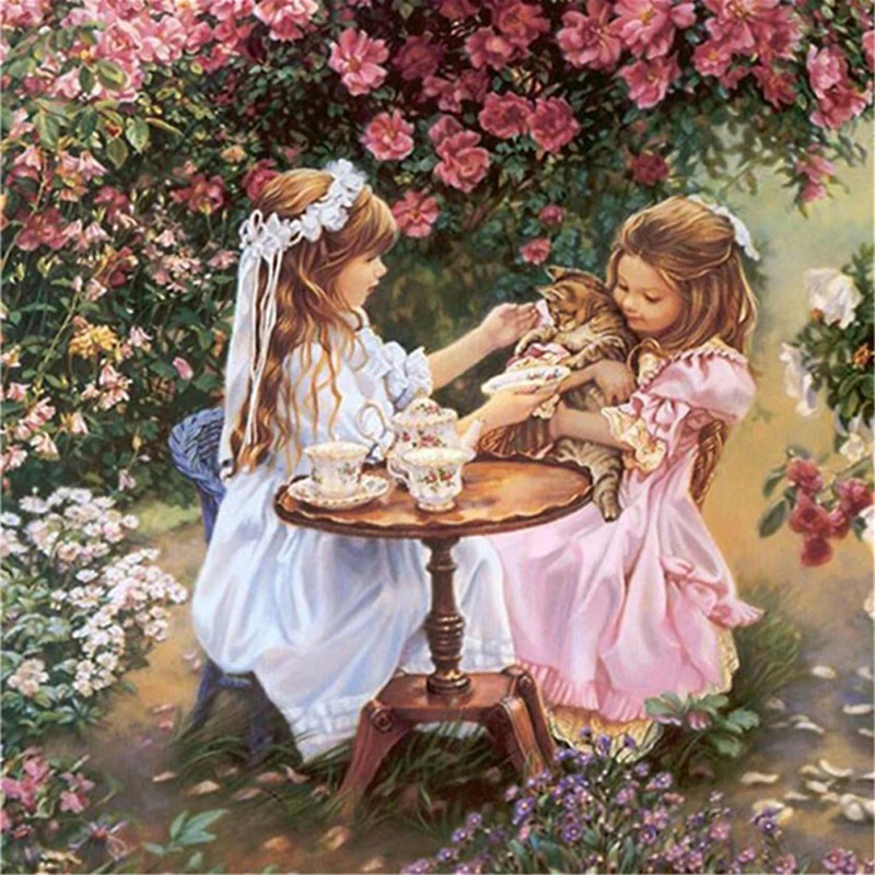 

Diamond Painting Diamond embroidery 5d diy full square Sisters With Cat diamond mosaic pictures of rhinestones