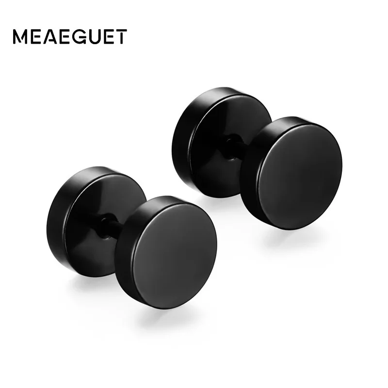 

Meaeguet Trendy Round Stud Earrings Simple GoldTone Stainless Steel Barbell Shape Earring For Women Men Party Jewelry