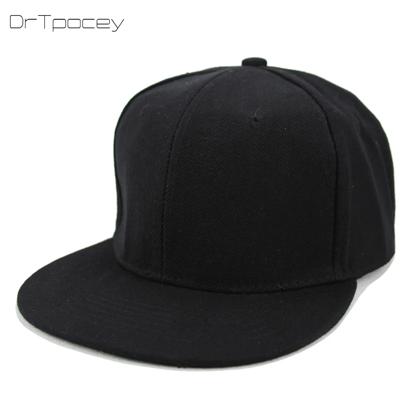 Solid Black Flat Baseball Cap Men Women Snapback Hat Cotton Bone Hip