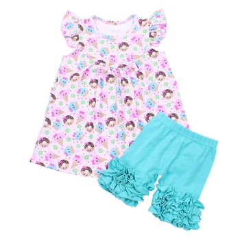 

Summer Boutique baby girls clothing Outfits kids dress set ice Baby printed Milksilk top Mint Ruffle shorts outfits for toddlers