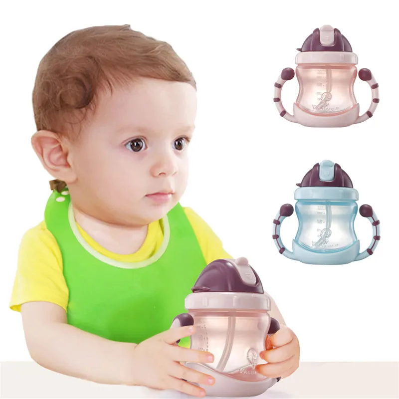 

High Quality 200ML BPA Free Feeding Bottles Cups For Baby Straw Water Bottles Leak proof Baby Drinking Training Cups With Handle