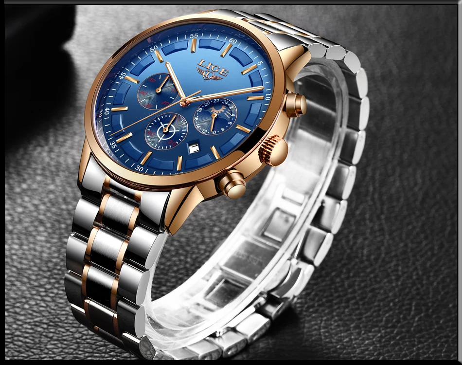 LIGE часы мужские модные спортивные кварцевые мужские s часы лучший бренд класса люкс Moon phase Бизнес водонепроницаемые часы Relogio Masculino