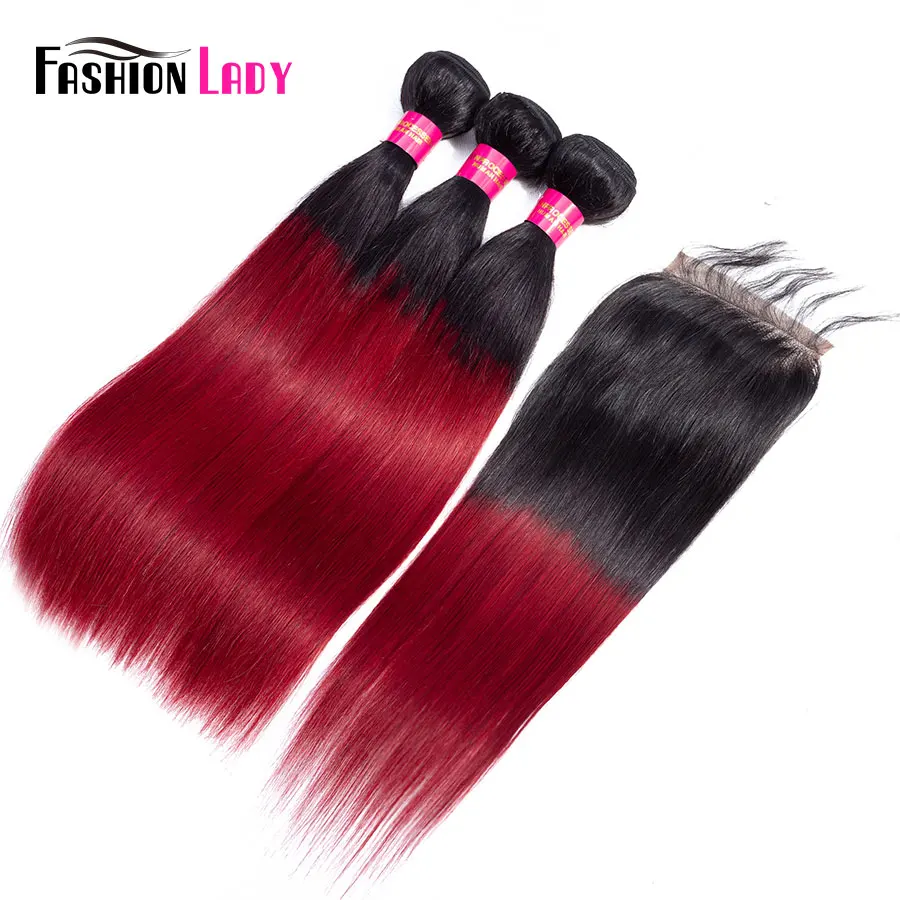 Fashion Lady Pre Colored Brazilian Hair 3 Bundles With Closure