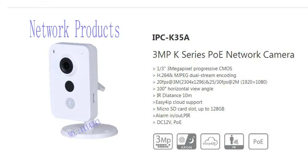 Free Shipping DAHUA Security IP Camera CCTV 3MP K Series IR With PoE Network Camera without Logo IPC-K35A