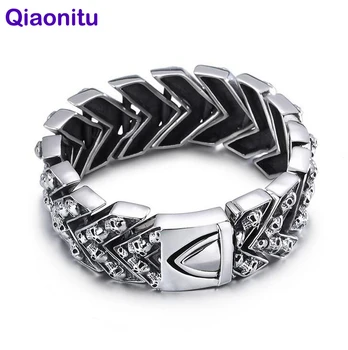 

Heavy Mens Bike Bracelets Punk Rock Skeleton Skull Bracelet Men Biker Motorcycle Jewelry Stainless Steel Wrap Bracelet Bangles