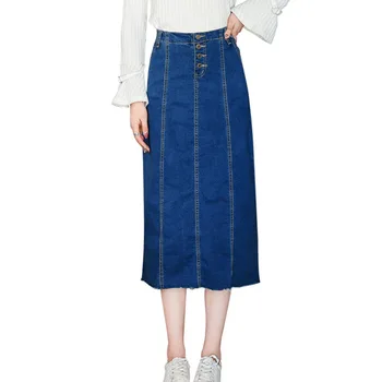 

Korean Slim Jeans Skirts Womens Summer 2019 New Large Sizes Denim Skirt Tassel Button Patchwork Fashion Casual Long Skirt f573