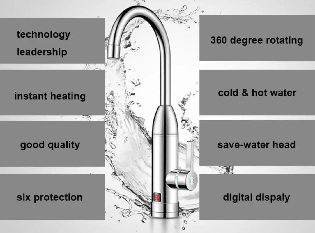 Electric kitchen LED display instant heating faucet heater hot cold dual-use Tankless water quickly heating tap shower with