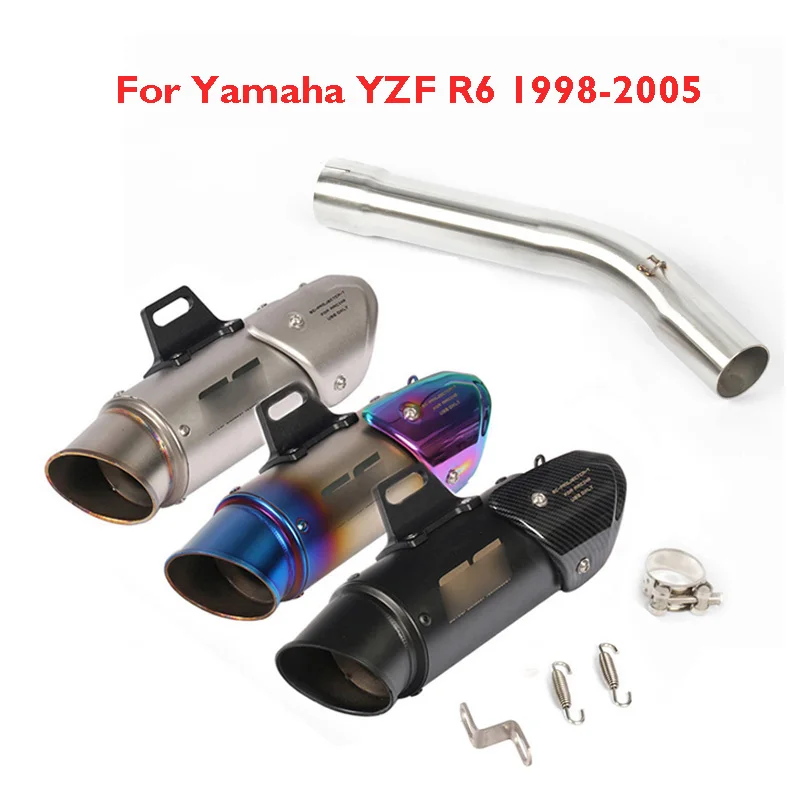 Мотоцикл без шнуровки YZF-R6 выхлопная система глушитель Escape и Mid Link труба выхлопная весь комплект труба для Yamaha YZF R6 1998-2005