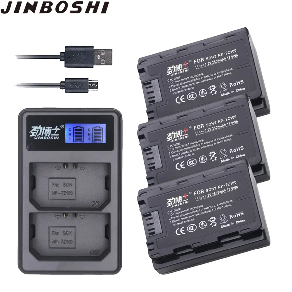 

New 3Pcs NP-FZ100 NPFZ100 NP FZ100 Li-ion Battery + USB Charger for Sony NP-FZ100, BC-QZ1, Sony a9, a7R III, a7 III, ILCE-9