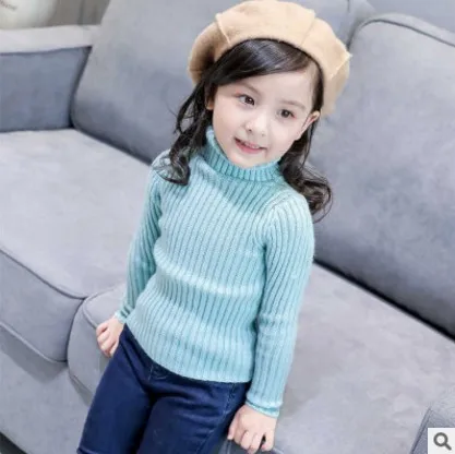 Детский свитер для девочек; Осень-зима г.; одежда для больших девочек; свитер для девочек с высоким воротником; Толстый вязаный пуловер; От 3 до 13 лет; BC346 - Цвет: hu blue