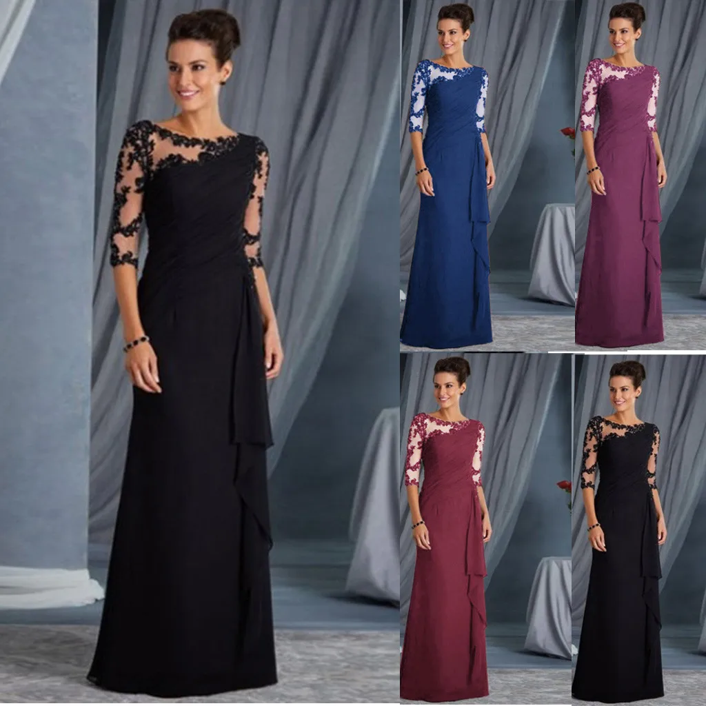 Женское длинное кружевное платье, элегантное женское Платье макси с вышивкой и круглым вырезом, вечернее платье, вечерние платья, Vestidos Festa vestidos