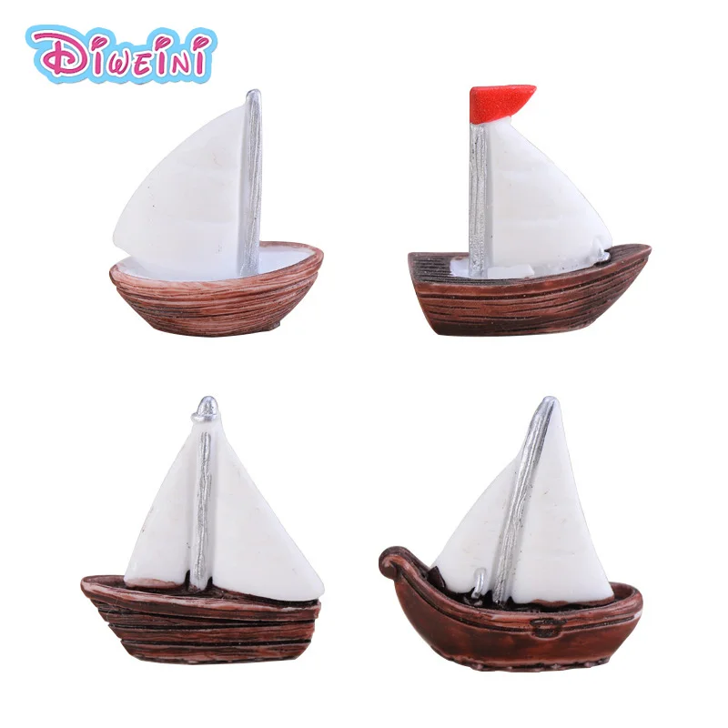 

4pcs White Sailing Boat Figures Miniature 3D model Figurines Decoration Dollhouse Toys Children Birthday Gifts DIY Accessories