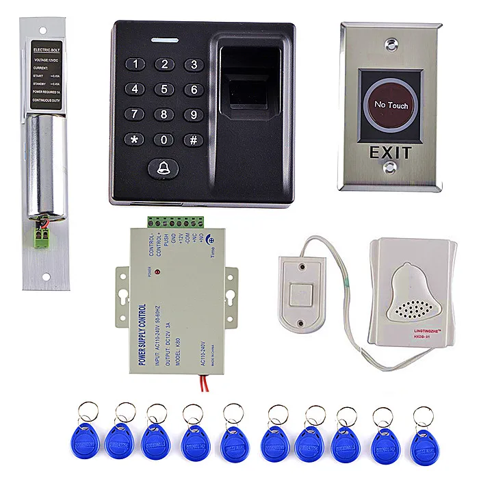 

Power Supply+ Door Bell +500 Users Fingerprint Access Control System Kit +Electric Door Lock