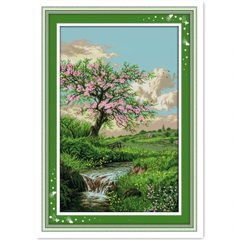 

oneroom The peaches blossom in spring 11CT Counted Printed On Canvas DMC 14CT Chinese Cross Stitch kits Embroidery