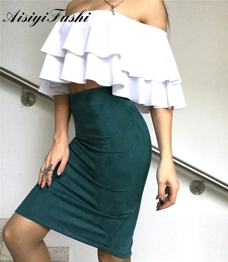 

AISIYIFUSHI Suede Midi Pencil Skirt High Waist Elasticity Pencil Skirt Autumn Woman Skirts Elegant Black Wrap Skirt Plus Size