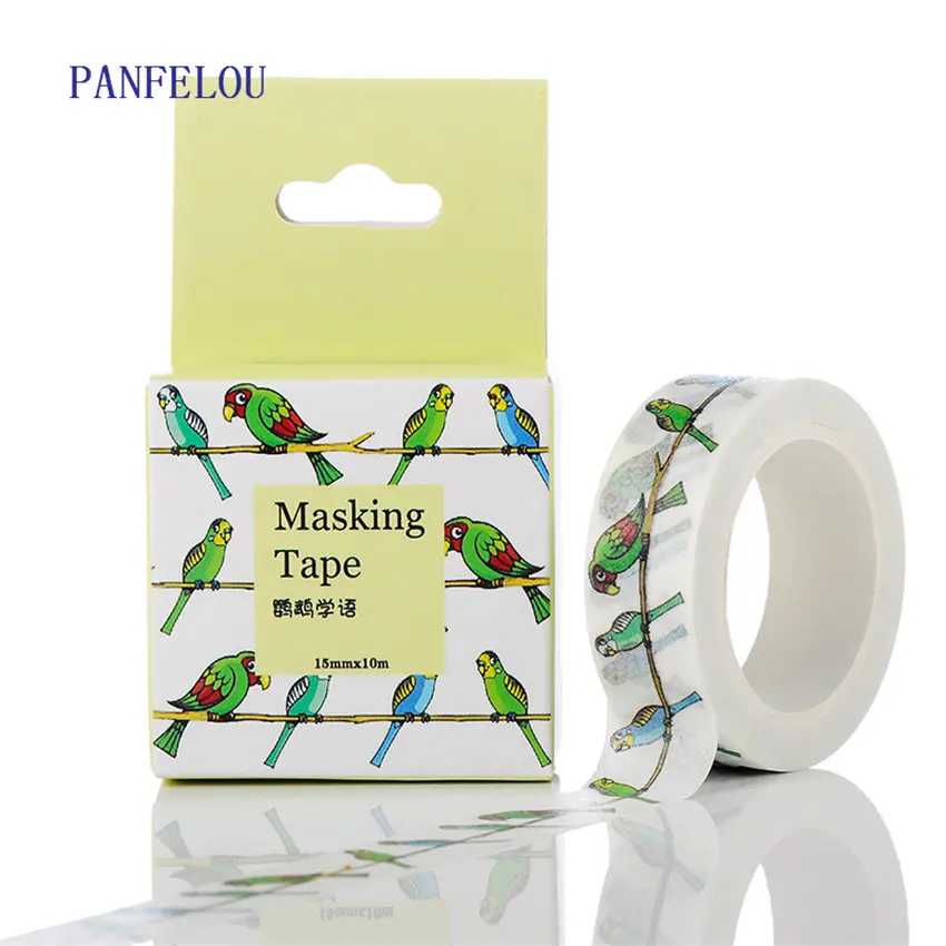 

PANFELOU 1.5CMx10M The parrot cartoon Stickers border masking adhesive line paper washi tape DIY Scrapbooking Hand account