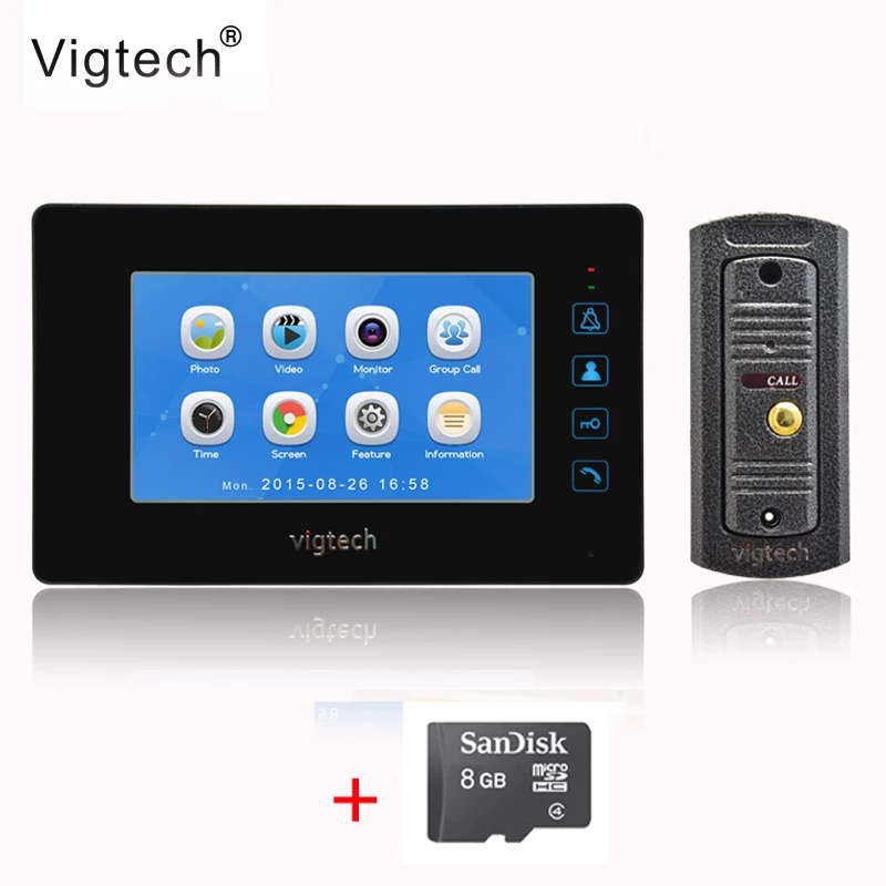 Видеодомофон Vigtech с цветным ЖК дисплеем 7 дюймов видеодомофон записью HD мини