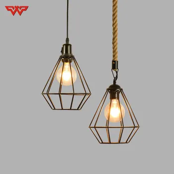 

Retro Industrial Coffee Shop Dining Hall Lamp Diamond Chandelier Bar Loft Bar Chandelier Hemp Rope Lamp Wall Lamp