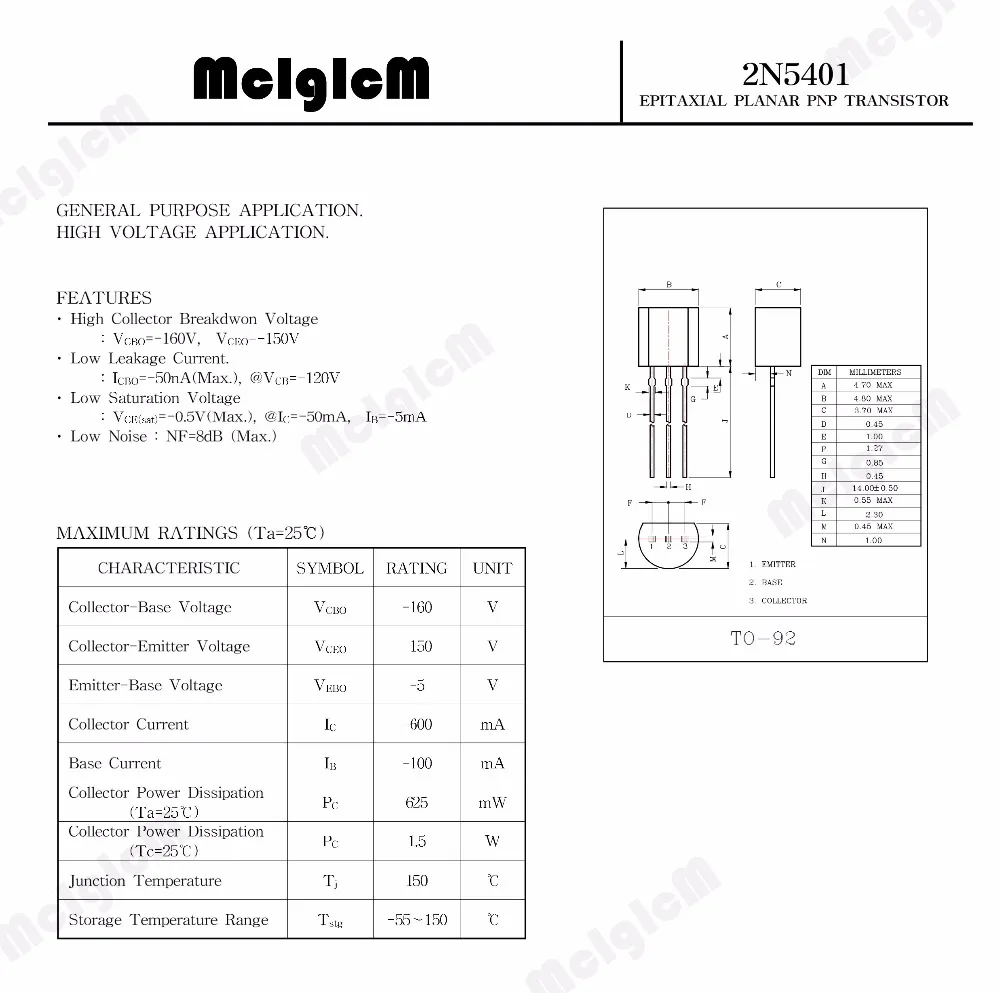 MCIGICM 5000 шт. 2N5401 в он-лайн транзисторный Триод TO-92 0.3A 160V PNP