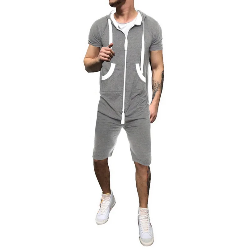 Puimentiua New Fashion Casual Tracksuit Jumpsuit Mens Short Sleeve Sweatshirt Hoodies Romper Mens Overalls Sportwear