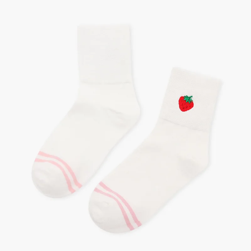 Новые женские Мягкие хлопковые носки без пятки милые носки с вышивкой в виде фруктов, клубники, вишни забавные Носки с рисунком фруктов для девочек - Цвет: White Strawberry