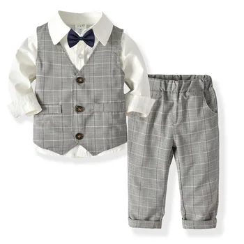 

Kids Blazers Baby Boys Suits 2019 Spring White Shirts Plaid Vest Pants 3Pcs Set Boys Formal Wedding Birthday Children Clothes