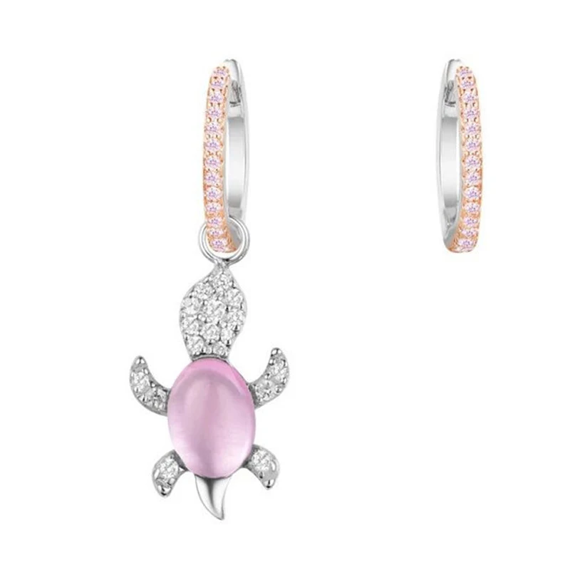 

[MeiBaPJ]Real 925 Sterling Silver Personality Lovely Pink Sea Turtle Earrings for Women with AAA High Quality Stone Fine Jewelry