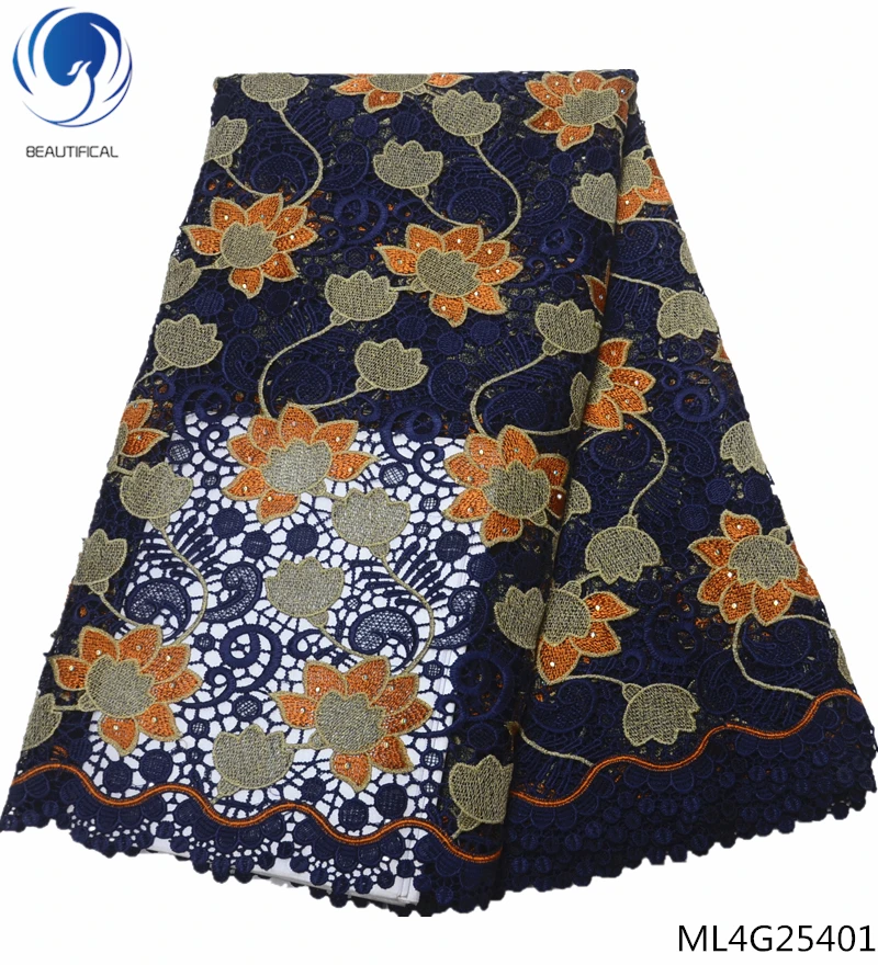 

BEAUTIFICAL nigerian guipure lace fabrics with rhinestones african cord fabrics dress water soluble laces 5yards/lot ML4G254